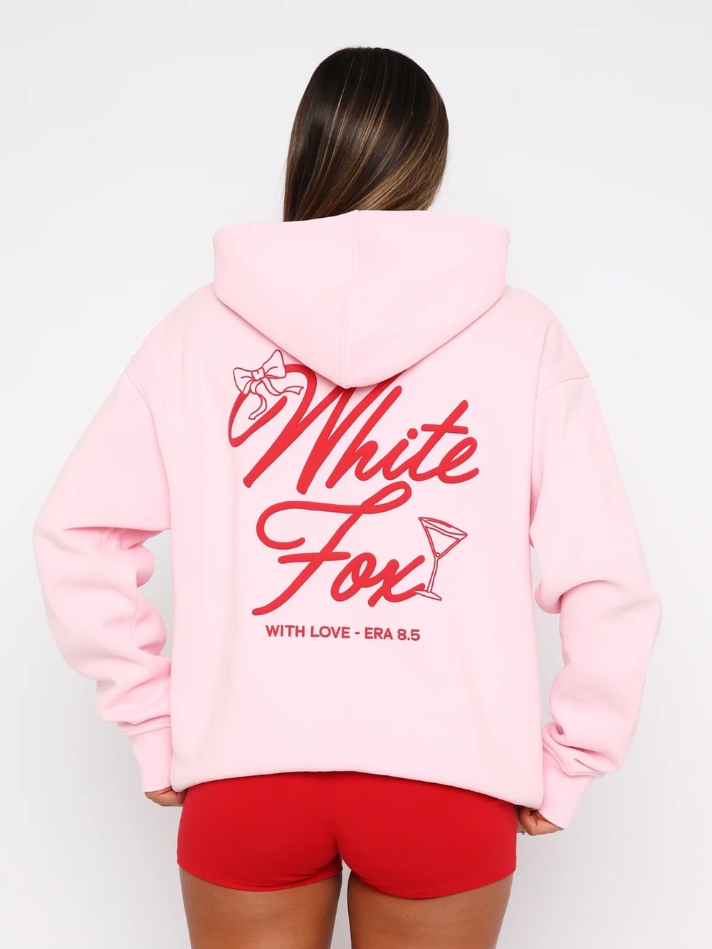 White Fox With Love & Kisses Oversized Hoodie in Baby Pink